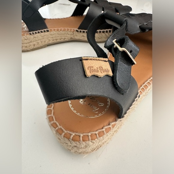 Toni Pons Women's Emma Espadrille Wedge Sandal 38, Black Leather - Picture 3 of 8